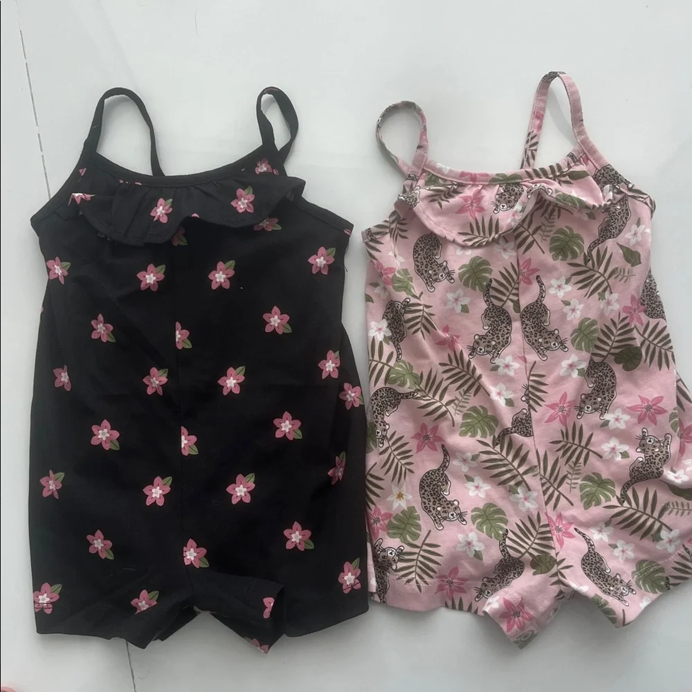 The Children’s Place 2 pack summer rompers- tropical tiger & pink floral print